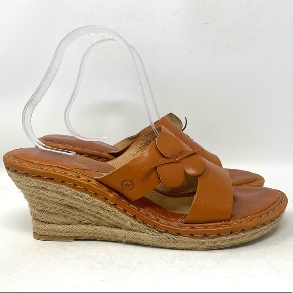Born Drilles Leather‎ Flower Wedges Brown Womens 11 - Picture 1 of 8